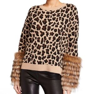 Alice + Olivia Shiela Leopard and Fur Sweater NWOT